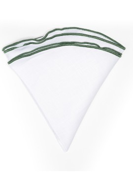 White Linen/Hunter Green Trim Linen Pocket Circle